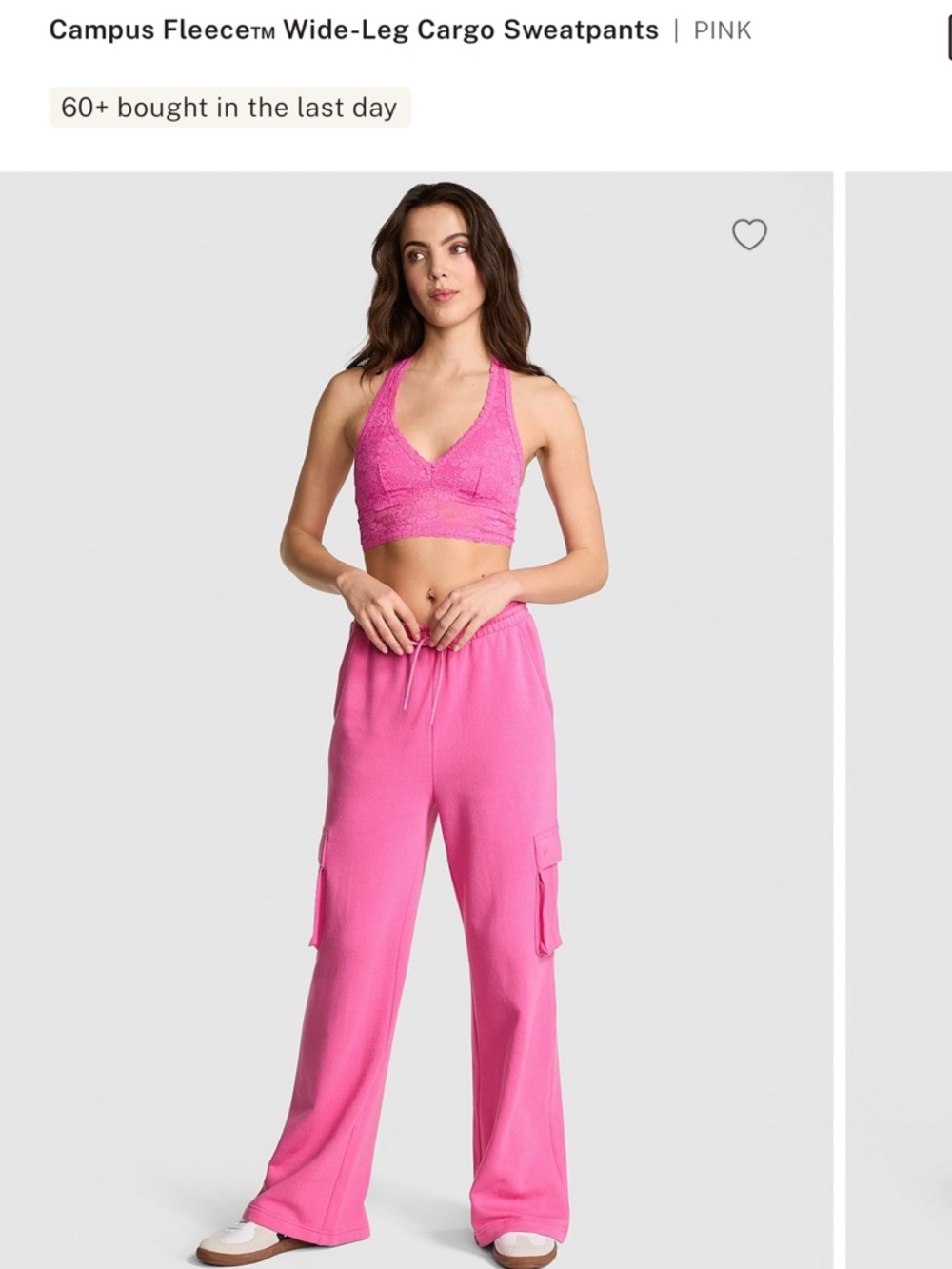 VS PINK CAMPUS FLEECE WIDE LEG CARGO SWEATPANTS LARGE NIP - Picture 5 of 7